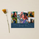 Twinkle Stars Navy Blue Grad Multi Photo Thank You Ankündigung<br><div class="desc">Modern and whimsical graduation announcement photo card featuring 5 photos on the front and 1 on the back. The hand written script text says "Thank You" with twinkling stars. Add the graduate's name,  information,  and message to personalize this card. Navy blue color.</div>