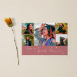 Twinkle Stars Pink Grad Multi Photo Thank You Ankündigung<br><div class="desc">Modern and whimsical graduation announcement photo card featuring 5 photos on the front and 1 on the back. The hand written script text says "Thank You" with twinkling stars. Add the graduate's name,  information,  and message to personalize this card. Pink color.</div>