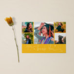Twinkle Stars Yellow Grad Multi Photo Thank You Ankündigung<br><div class="desc">Modern and whimsical graduation announcement photo card featuring 5 photos on the front and 1 on the back. The hand written script text says "Thank You" with twinkling stars. Add the graduate's name,  information,  and message to personalize this card. Yellow color.</div>