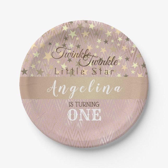 Twinkle Stern 1. Geburtstag Mädchen  Pappteller (Vorderseite)