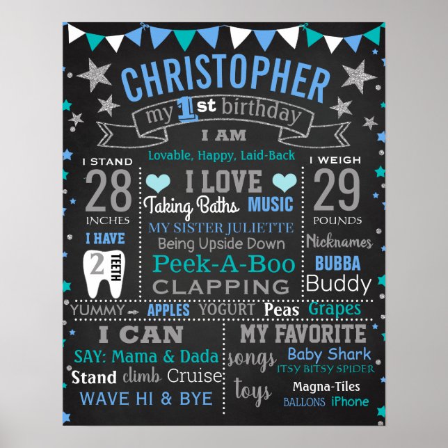 Twinkle Tiwnkle Little Star First Birthday Board Poster (Vorne)