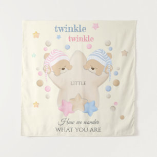 Twinkle Twinkle Baby Gender Reveal Teddy Bear Wandteppich