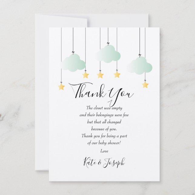 Twinkle Twinkle Babydusche Danke, Gedicht Dankeskarte (Vorderseite)