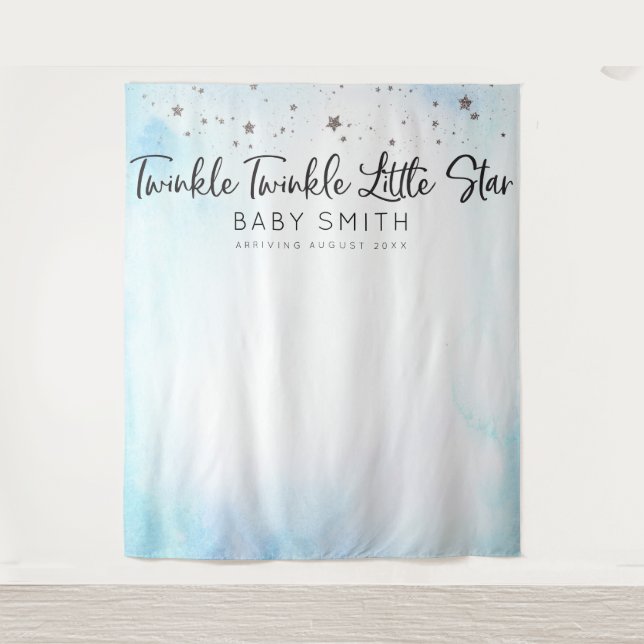 Twinkle Twinkle Babydusche Hintergrund Blau Wandteppich (Vorderseite)
