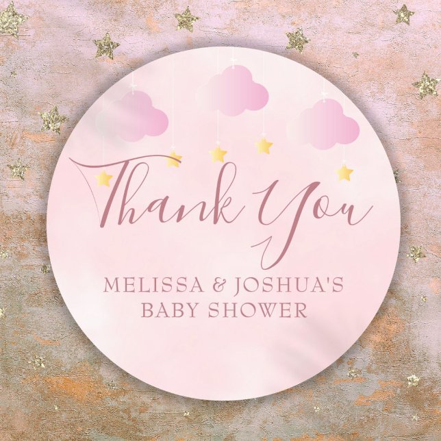 Twinkle Twinkle Babydusche Soft Pink Vielen Dank Runder Aufkleber (Twinkle Twinkle Baby Shower Soft Pink Thank You Classic Round Sticker)