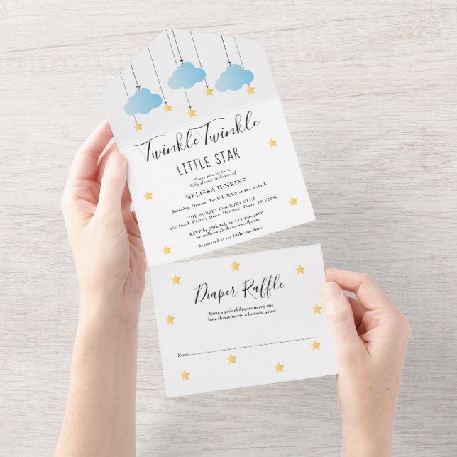Twinkle Twinkle Blue Boy Baby Dusche All In One Einladung (Abreißen)