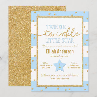 Twinkle Twinkle Blue und Gold Einladung zum Geburt