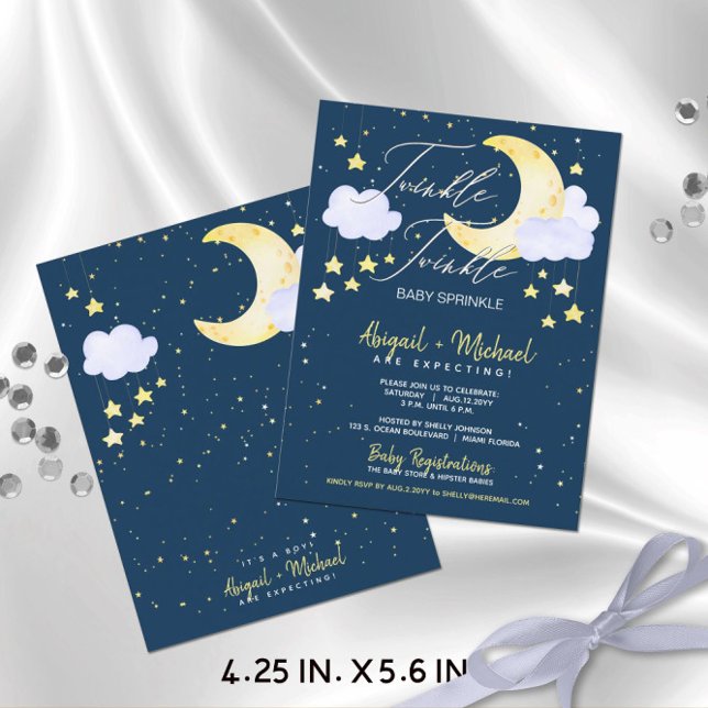 Twinkle Twinkle Budget Baby Boy Dusche einladen Postkarte (Budget-Friendly "Twinkle Twinkle Baby Sprinkle" Baby Boy Baby Shower Invitation (4.25 x 5.6 in.))