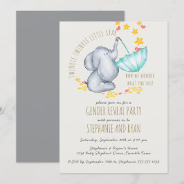 Twinkle Twinkle Elephant Gray Gender Reveal Einladung