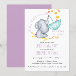 Twinkle Twinkle Elephant Lilac Gender Reveal Einladung