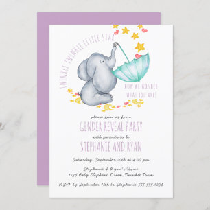 Twinkle Twinkle Elephant Lilac Gender Reveal Einladung