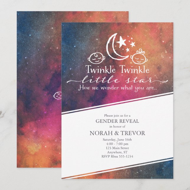 Twinkle Twinkle Galaxy Gender Offenlegung Einladun Einladung (Vorne/Hinten)