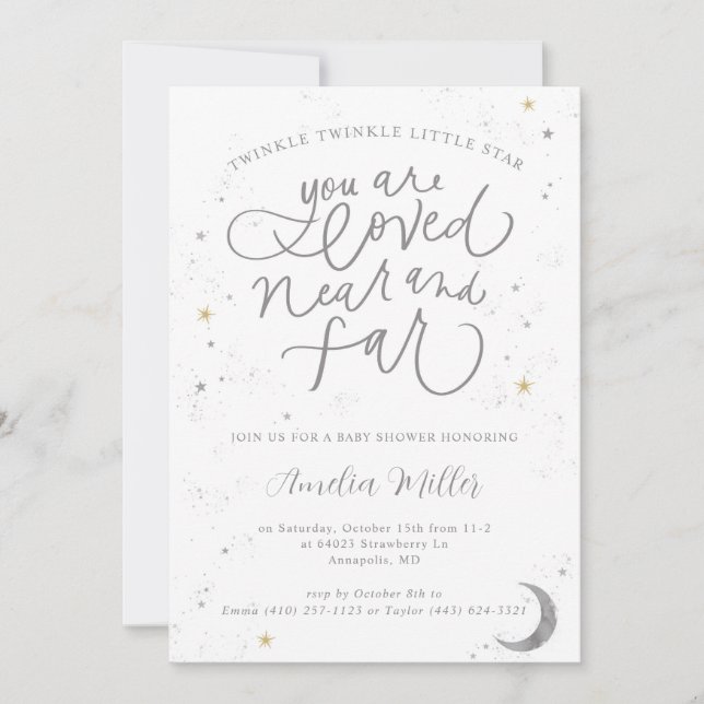 Twinkle Twinkle Gender Neutral Baby Dusche Einladung (Vorderseite)