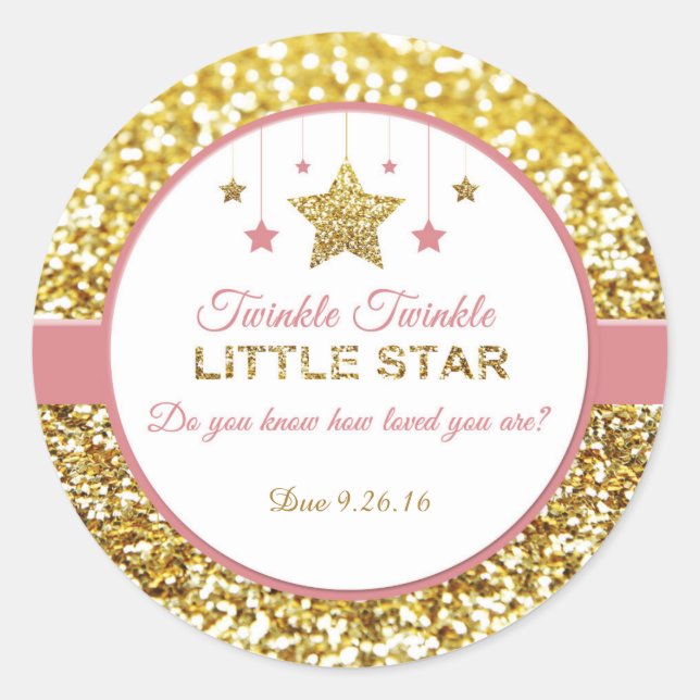Twinkle Twinkle kleine Sterne Rosa und Goldkleber Runder Aufkleber (Vorderseite)