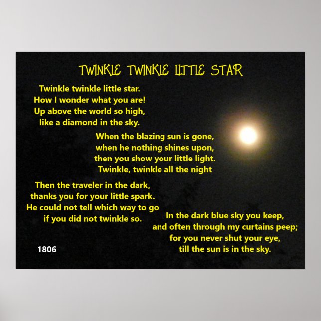 TWINKLE TWINKLE KLEINES STAR Gedicht Poster (Vorne)