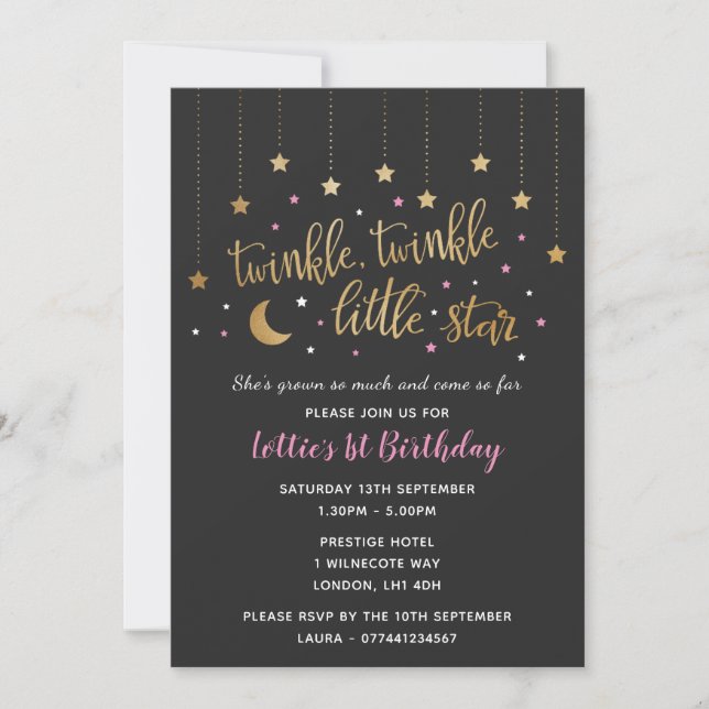 Twinkle Twinkle Little Star 1. Geburtstag Einladun Einladung (Vorderseite)