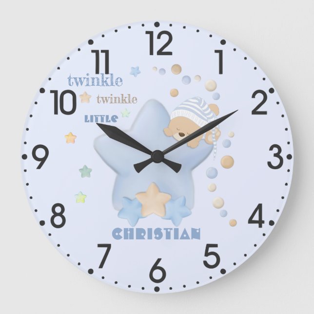 Twinkle Twinkle Little Star Baby Boy Teddy Bear Große Wanduhr (Vorderseite)
