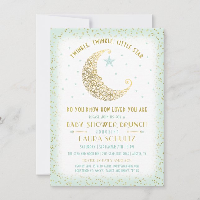 Twinkle Twinkle Little Star Baby Dusche Brunch 2 Einladung (Vorderseite)