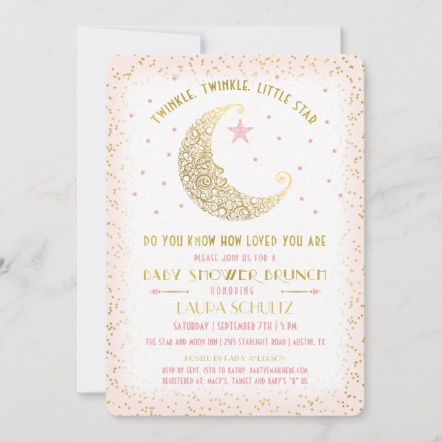 Twinkle Twinkle Little Star Baby Dusche Brunch Einladung (Vorderseite)