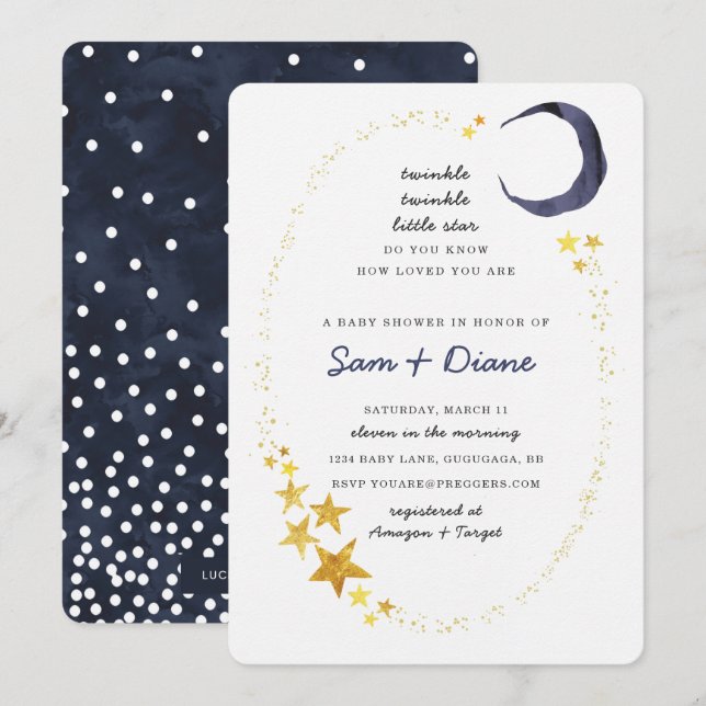 Twinkle Twinkle Little Star Baby Dusche einladen Einladung (Vorne/Hinten)