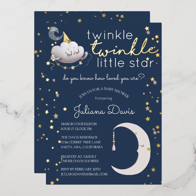 Twinkle Twinkle Little Star Baby Dusche Einladung (Vorderseite/Rückseite)