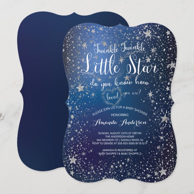 Twinkle Twinkle Little Star Baby Dusche Einladung (Vorne/Hinten)