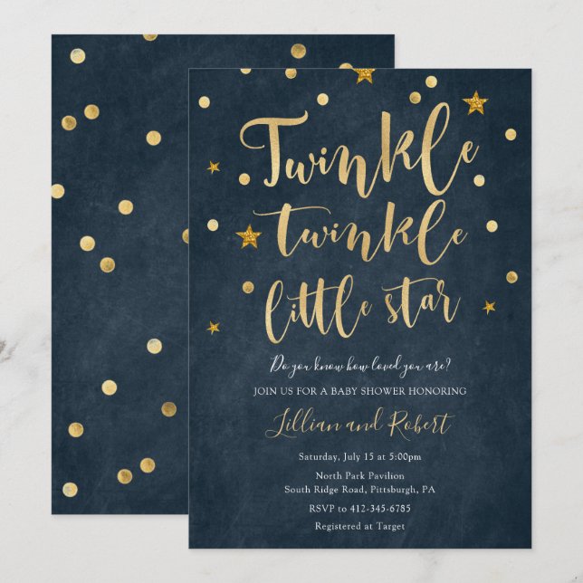 Twinkle Twinkle Little Star Baby Dusche Einladung (Vorne/Hinten)