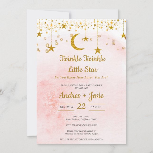 Twinkle Twinkle Little Star Baby Dusche Einladung (Vorderseite)