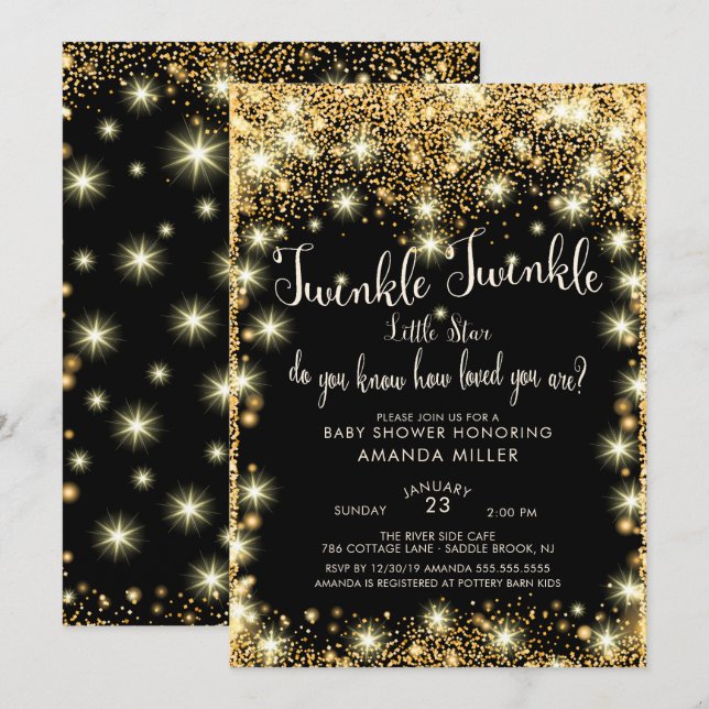 Twinkle Twinkle Little Star Baby Dusche Einladung (Vorne/Hinten)