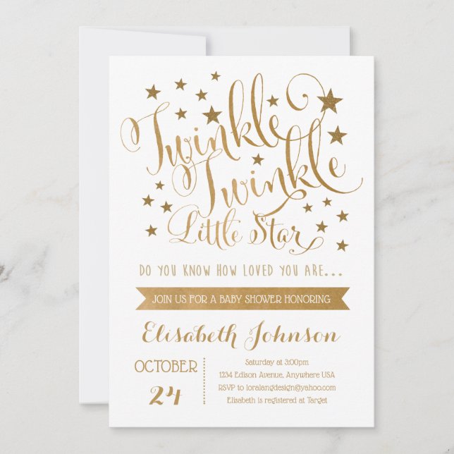 Twinkle Twinkle Little Star Baby Dusche Einladung (Vorderseite)