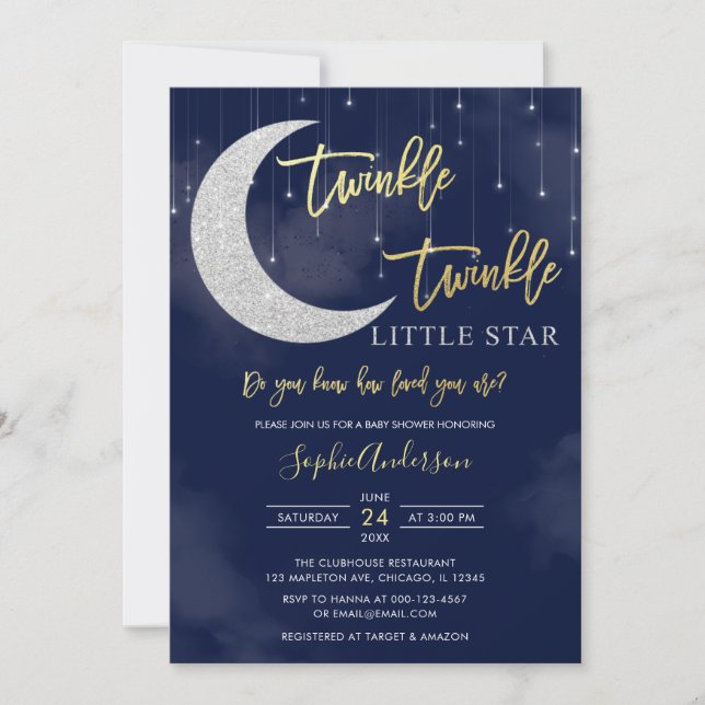 Twinkle Twinkle Little Star Baby Dusche Einladung (Vorderseite)
