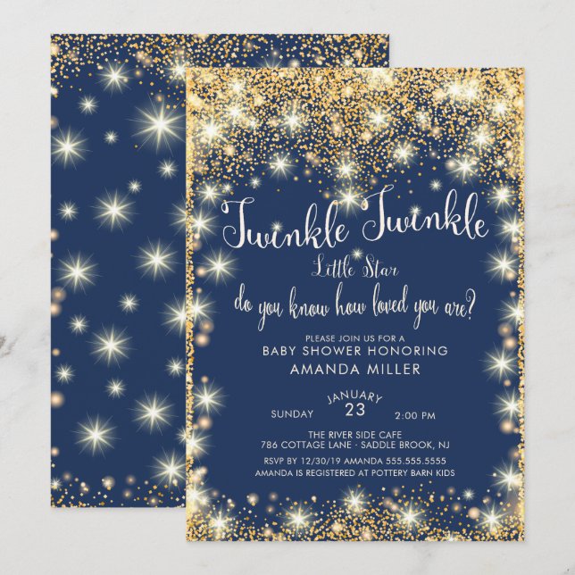 Twinkle Twinkle Little Star Baby Dusche Einladung (Vorne/Hinten)