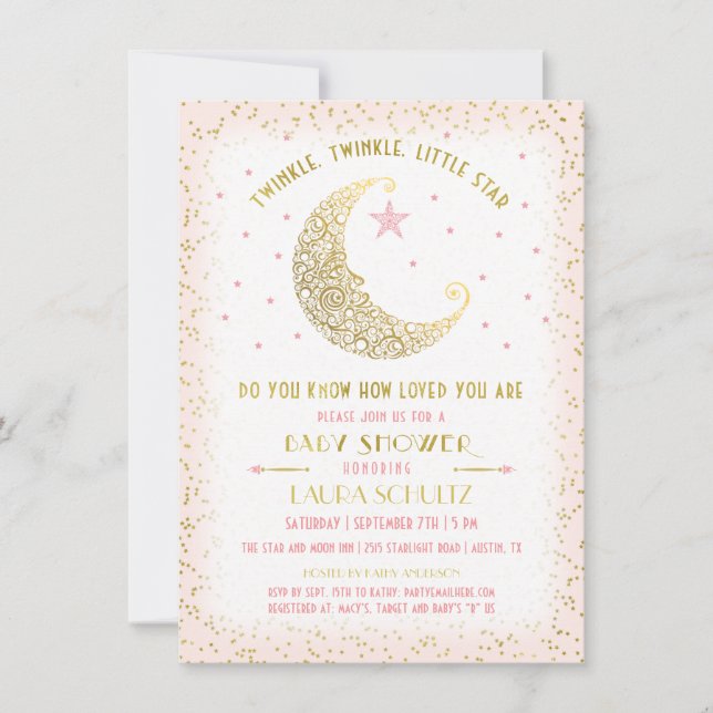 Twinkle Twinkle Little Star Baby Dusche Einladung (Vorderseite)