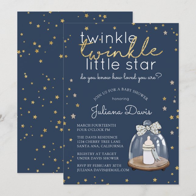 Twinkle Twinkle Little Star Baby Dusche Einladung (Vorne/Hinten)