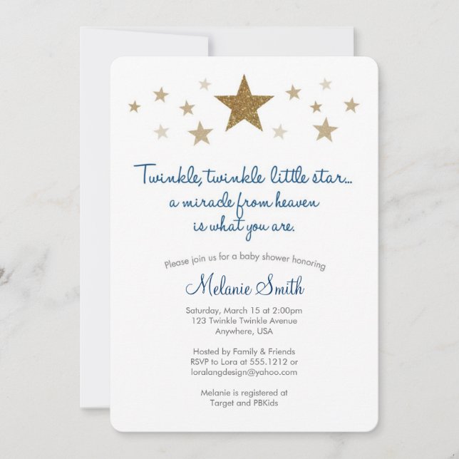 Twinkle Twinkle Little Star Baby Dusche Einladung (Vorderseite)
