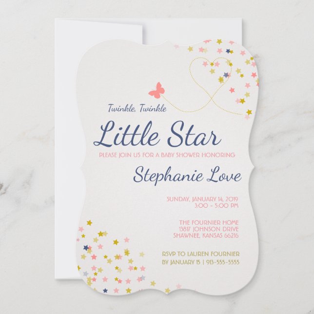 Twinkle Twinkle Little Star Baby Dusche Einladung (Vorderseite)