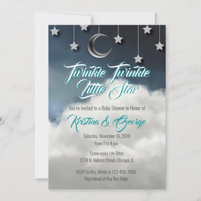 Twinkle Twinkle Little Star Baby Dusche Einladung (Vorderseite)
