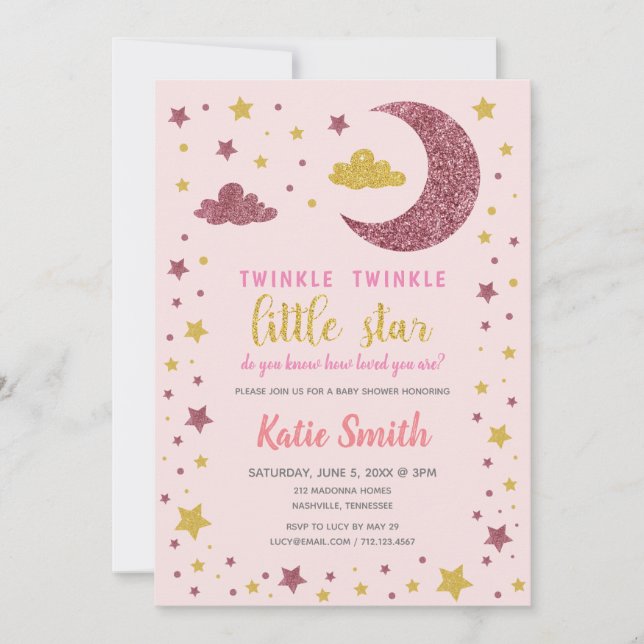 Twinkle Twinkle Little Star Baby Dusche Einladung (Vorderseite)