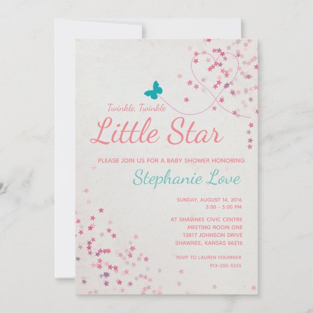 Twinkle Twinkle Little Star Baby Dusche Einladung (Vorderseite)