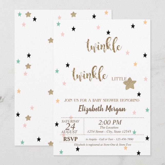 Twinkle Twinkle Little Star Baby Dusche Einladung (Vorne/Hinten)