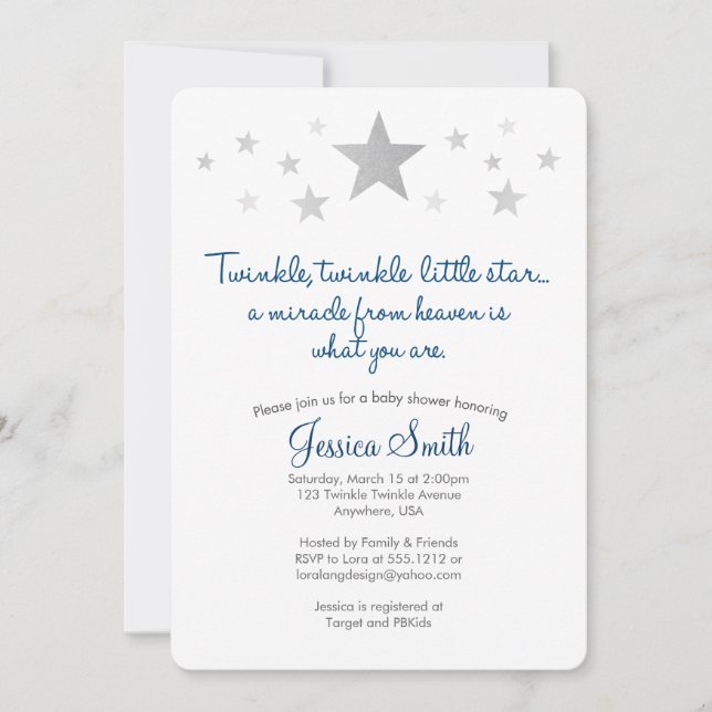 Twinkle Twinkle Little Star Baby Dusche Einladung (Vorderseite)