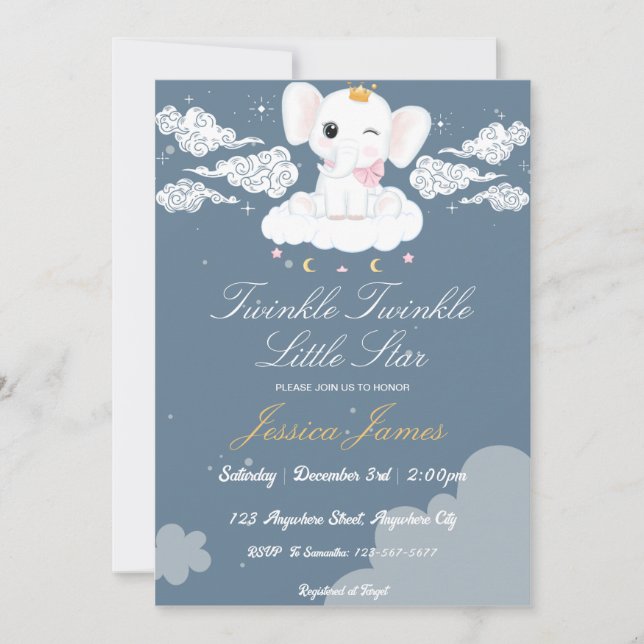 Twinkle Twinkle Little Star Baby Dusche Einladung (Vorderseite)