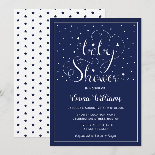 Twinkle Twinkle Little Star Baby Dusche Einladung (Vorne/Hinten)