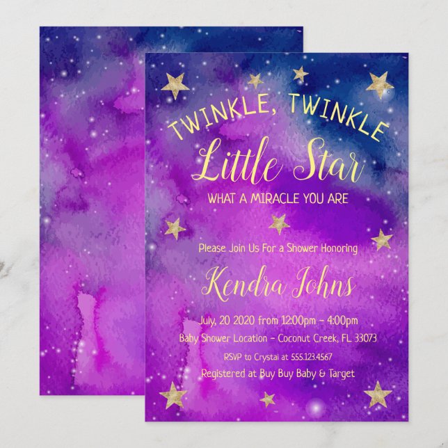 Twinkle Twinkle Little Star Baby Dusche Einladung (Vorne/Hinten)