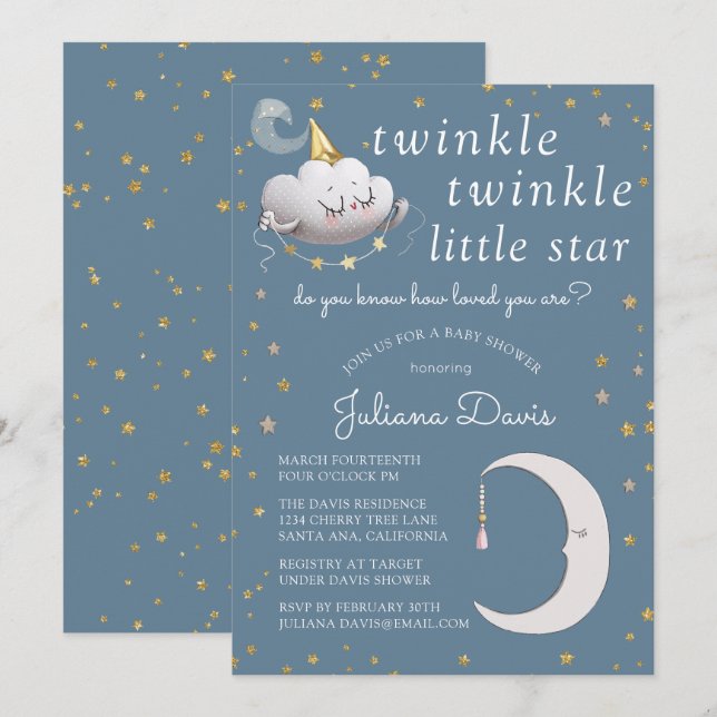 Twinkle Twinkle Little Star Baby Dusche Einladung (Vorne/Hinten)
