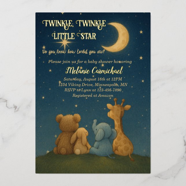 Twinkle Twinkle Little Star Baby Dusche Folieneinladung (Vorderseite)
