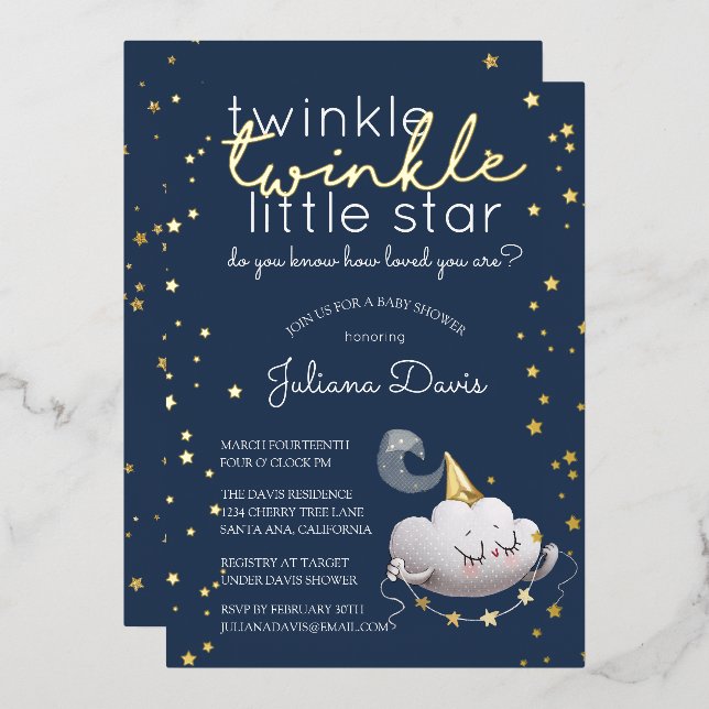 Twinkle Twinkle Little Star Baby Dusche Folieneinladung (Vorderseite/Rückseite)