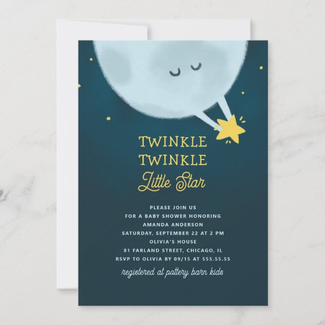 Twinkle Twinkle Little Star Baby Dusche | Mond Einladung (Vorderseite)
