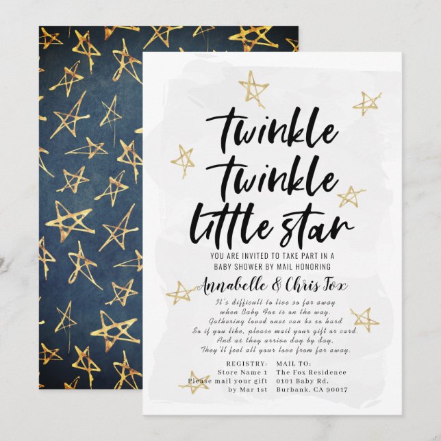 Twinkle Twinkle Little Star Baby Dusche von Mail Einladung (Vorne/Hinten)