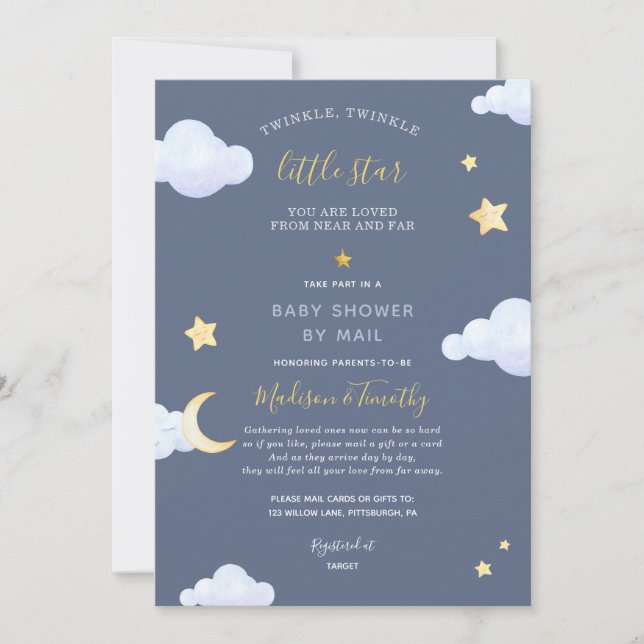 Twinkle Twinkle Little Star Baby Dusche von Mail Einladung (Vorderseite)